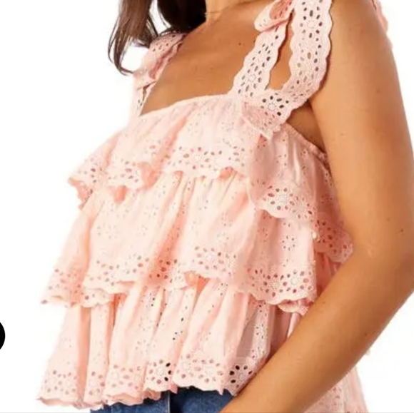Petal & Pup Pink Eyelet Tanya Tank, Tiered Ruffle Cami, XS/S, Cropped, Babydoll - Picture 3 of 11